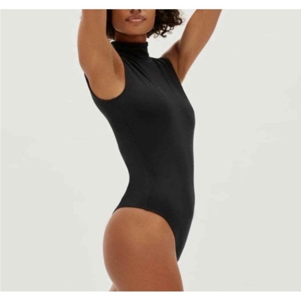 Everlane The Luster Mockneck Tank One-Piece Bodysuit Black - Picture 2 of 16